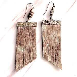 Brown and gold leather hide earrings
